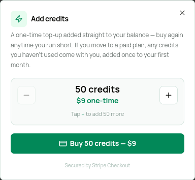 Add credits top-up dialog