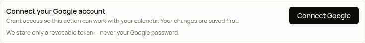 The Connect Google button inside the action's Authentication section